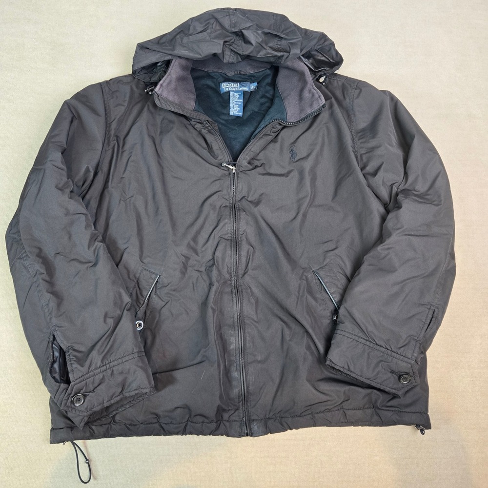 Polo Ralph‎ Lauren Jacket Mens L Brown Full Zip Hooded Fleece Lined Wind Coat